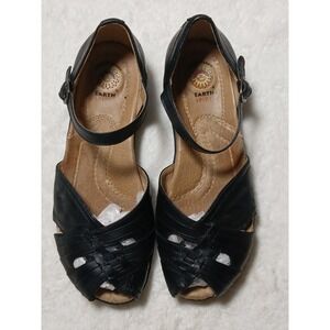 Earth Spirit Black Woven Leather Sandals